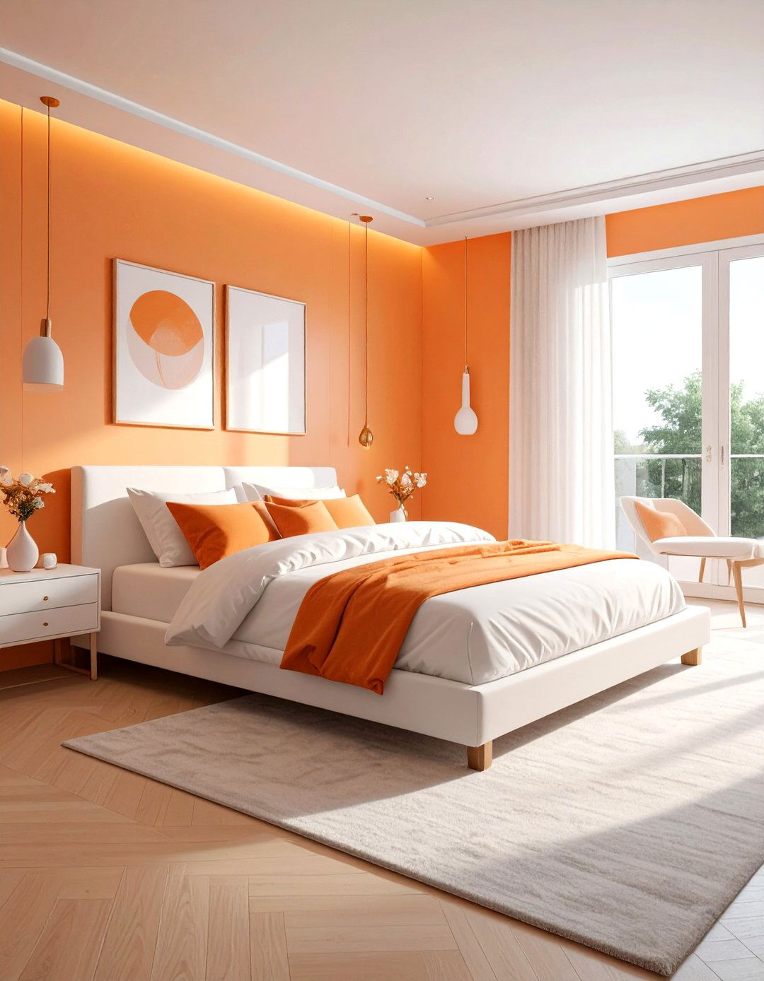 Soft pastel orange bedroom - 30 orange and white bedroom ideas