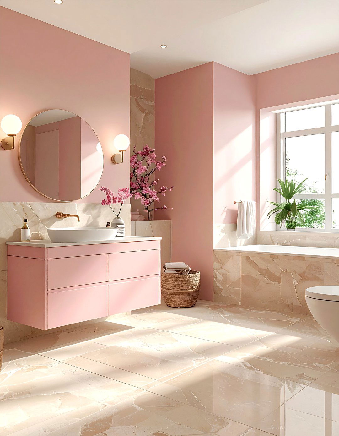 Soft pink and beige bathroom - 30 pink bathroom color schemes