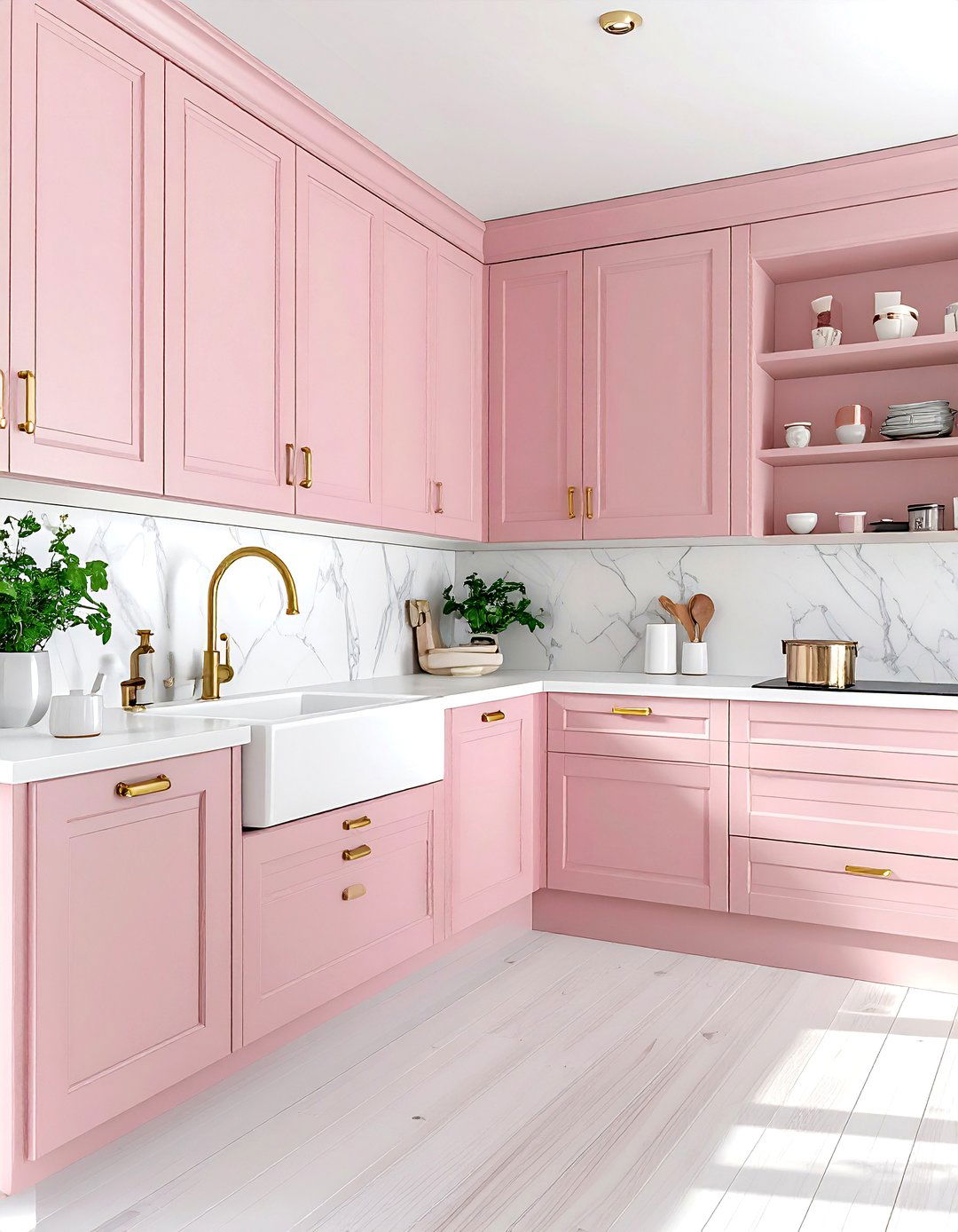 Soft pink and brass kitchen - 30 pink kitchen color schemes