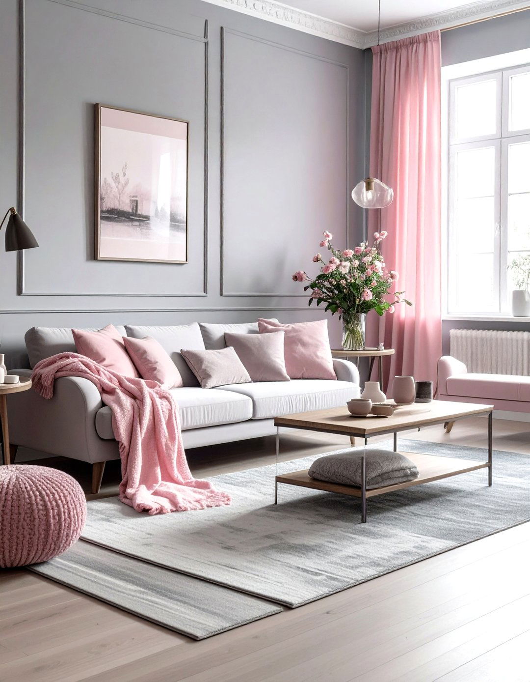 Soft pink and dove gray living room - 30 pink gray living room ideas