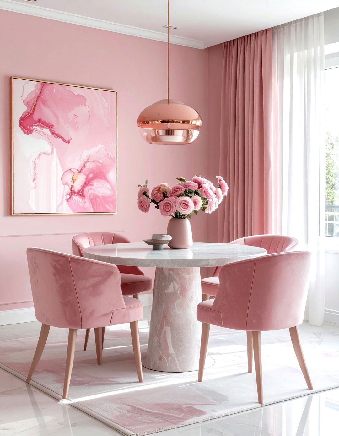 Soft pink dining room - 30 monochromatic dining room ideas
