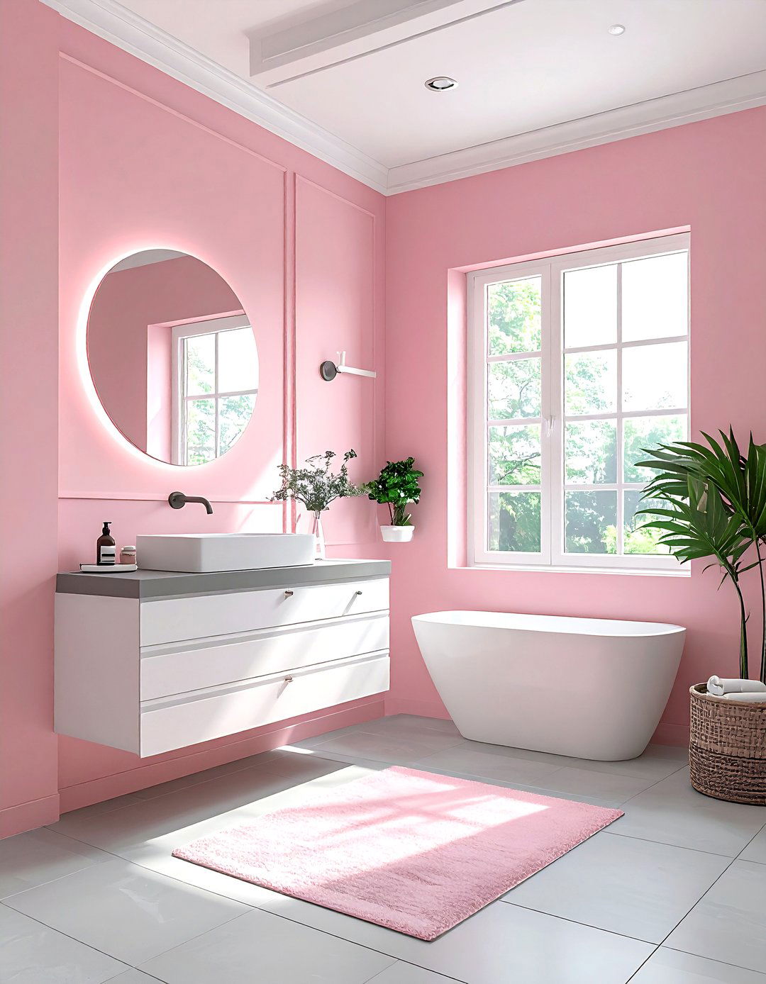 Soft pink paint - 30 pink and gray bathroom ideas