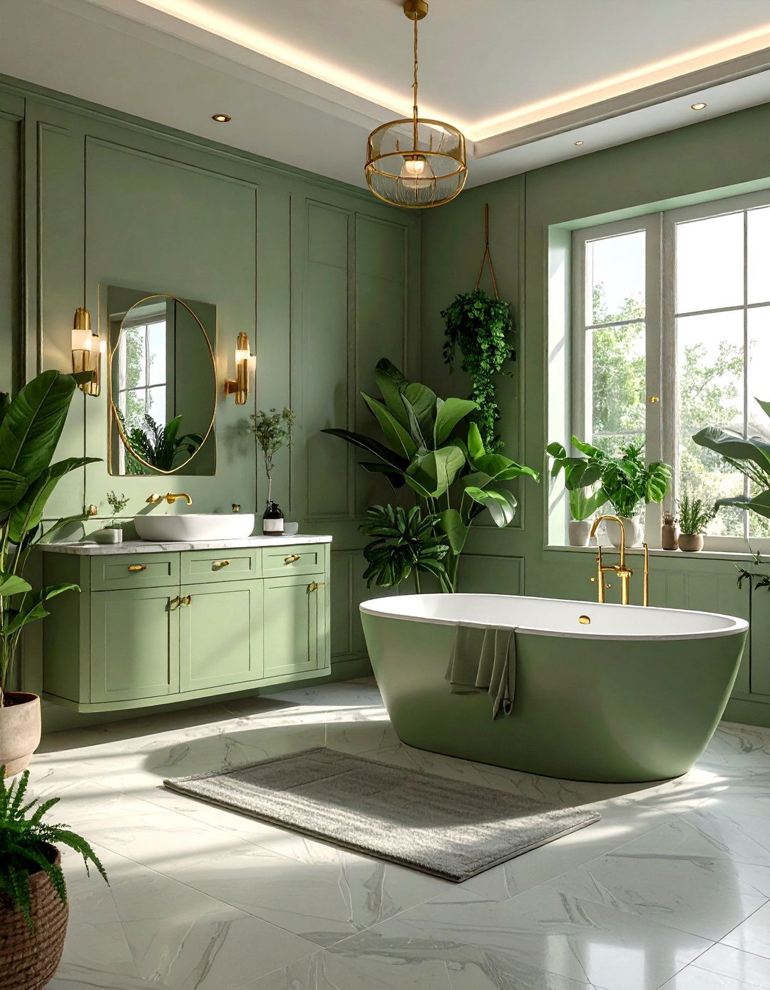 Soft sage green master bathroom - 30 pastel bathroom ideas