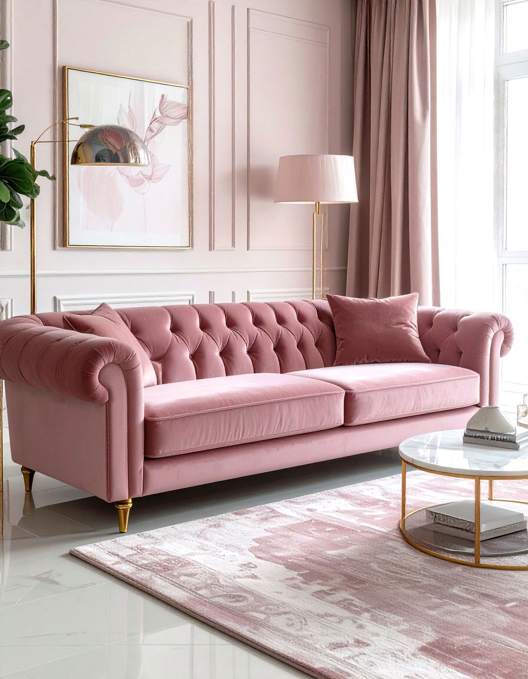 Soft velvet sofa - 30 calming decor ideas