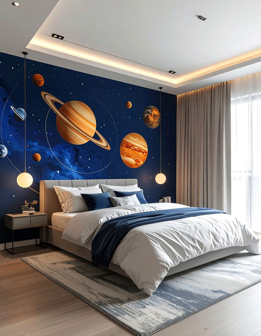 Solar system mural - 30 planet bedroom ideas