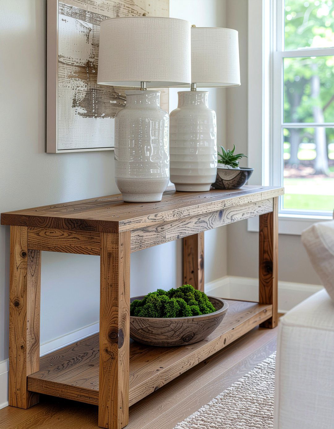Solid Oak Console Table - 30 living room rustic furniture ideas