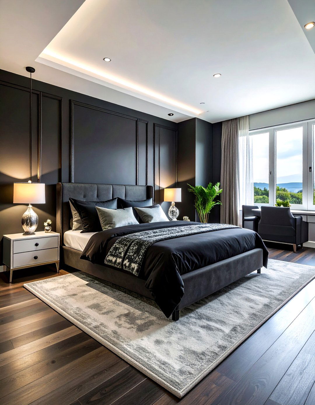 Sophisticated Black Sand Bedroom - 30 coastal black bedroom ideas