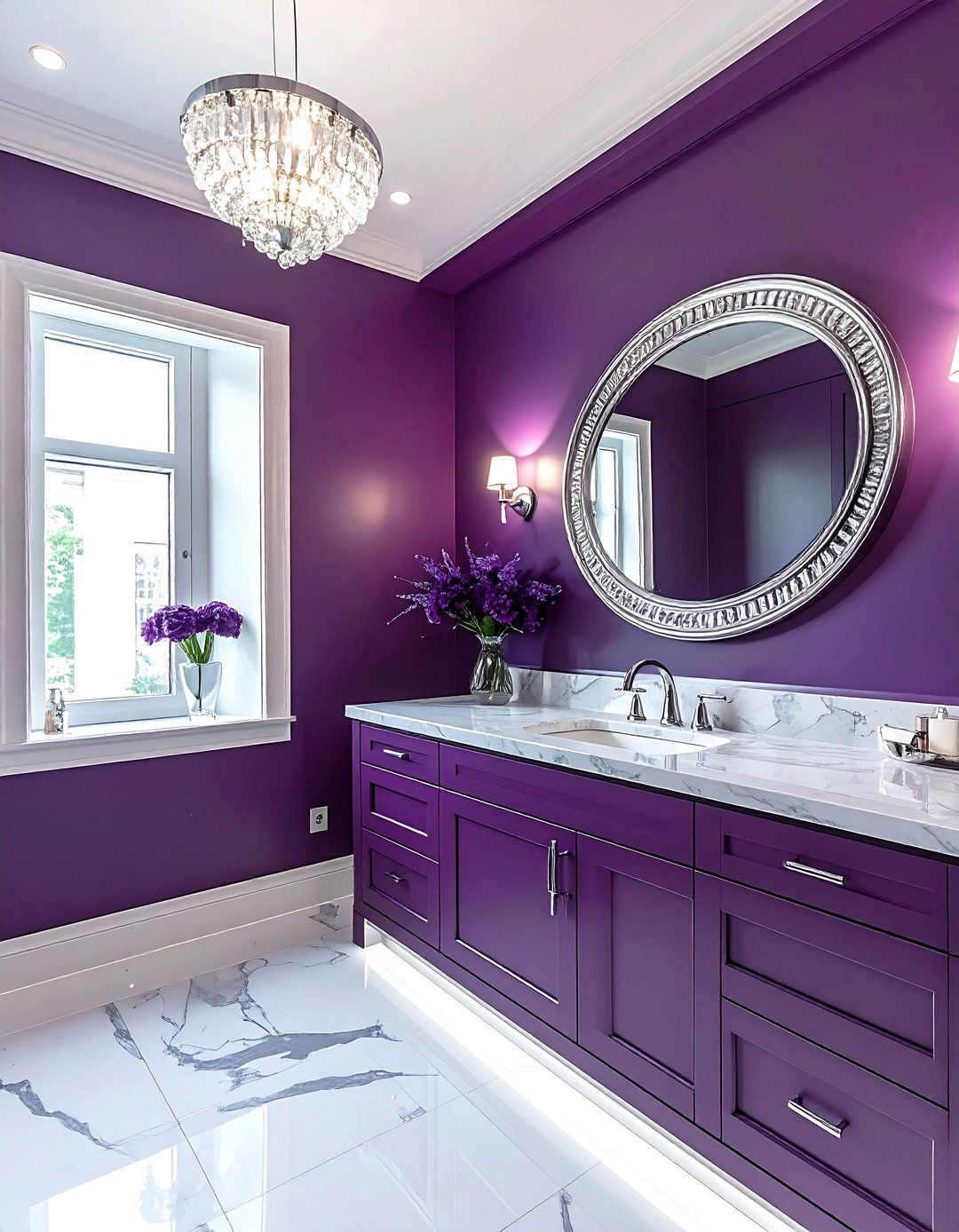 Sophisticated Plum And Silver Powder Room - 30 decor color theory ideas