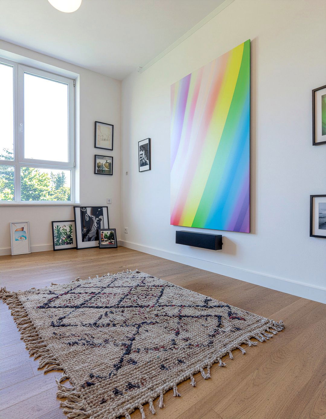 Soundbar Hidden Behind Acoustic Art - 30 living room soundbar ideas