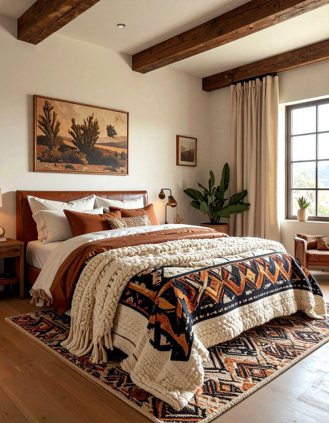 Southwest and solid texture bedroom - 30 bedroom pattern mixing ideas
