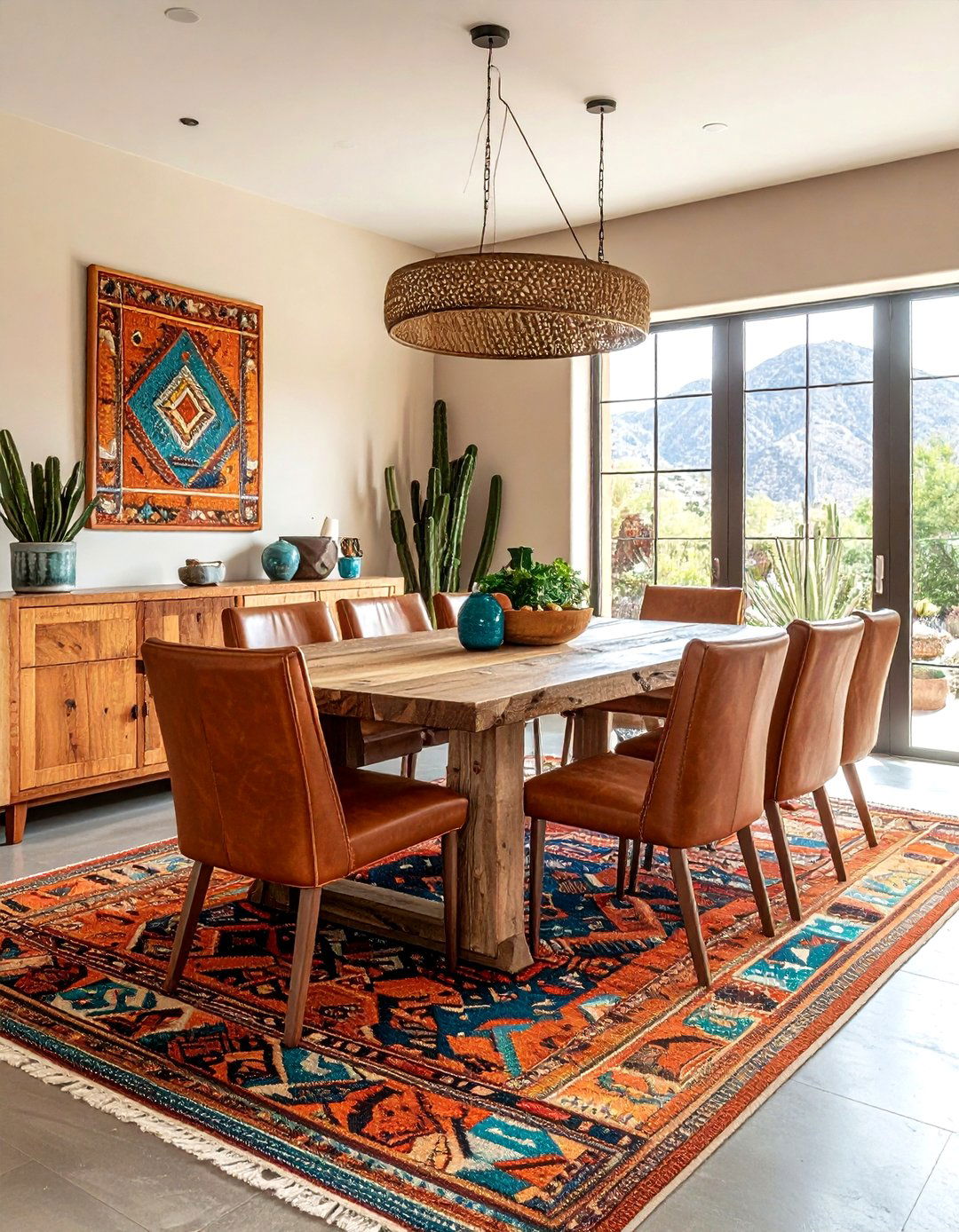 Southwestern Style Rug Dining Room - 30 colorful rug dining room ideas