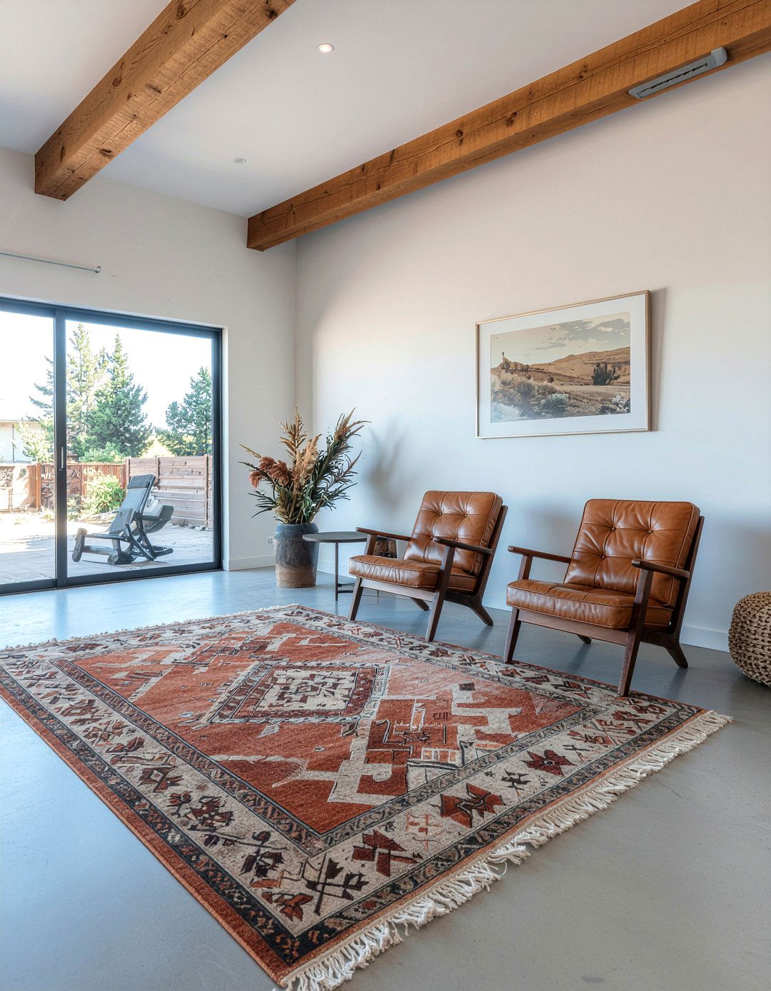 Southwestern rug over sisal rug - 30 living room rug layering ideas