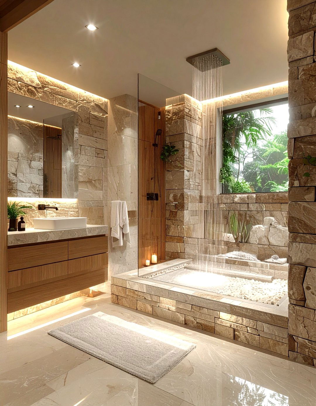 Spa style stacked stone bathroom - 30 stacked stone bathroom ideas