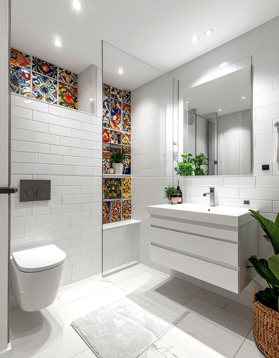 Spanish tile niche shower - 30 Spanish tile bathroom ideas