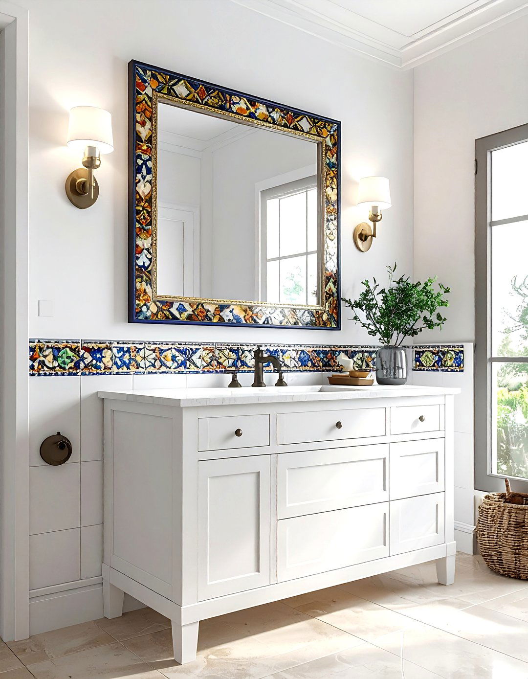 Spanish tile vanity mirror frame - 30 Spanish tile bathroom ideas