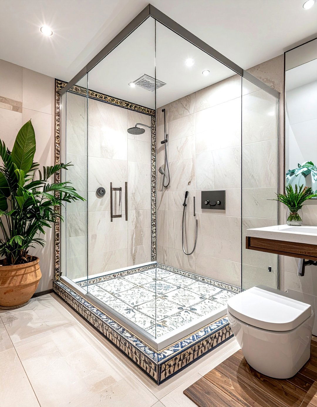 Spanish tile walk in shower - 30 Spanish tile bathroom ideas