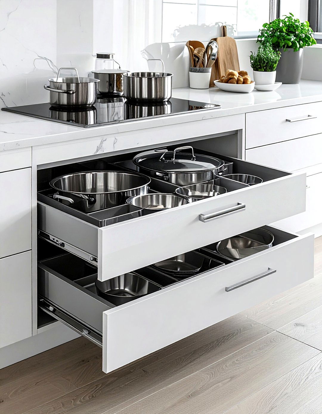 Specialized cookware drawer system - 30 kitchen built-in storage ideas