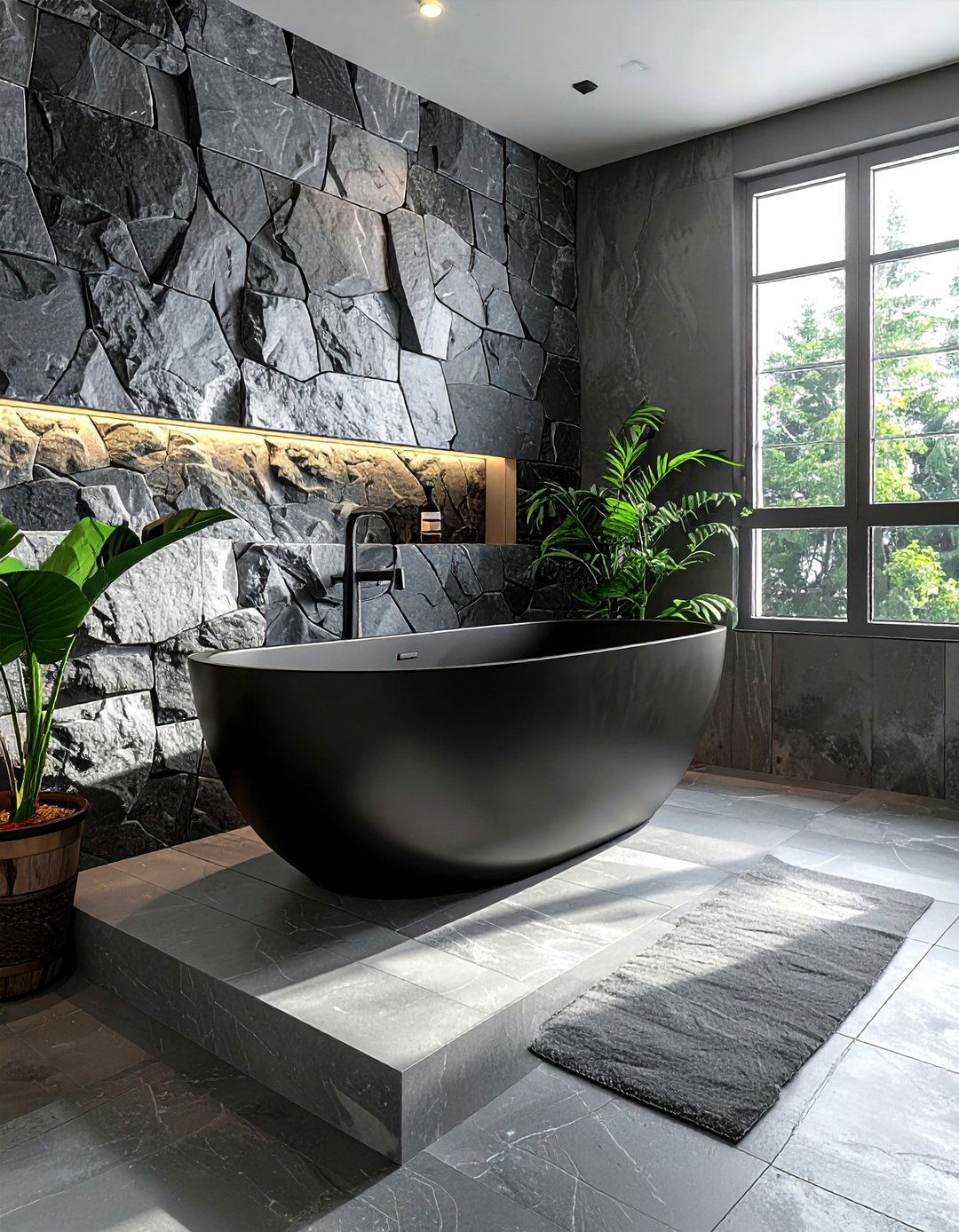 Split face stone mosaic wall - 30 stone mosaic bathroom ideas