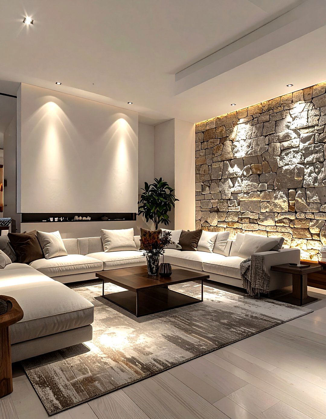 Spotlight For Accent Wall - 30 living room layered lighting ideas