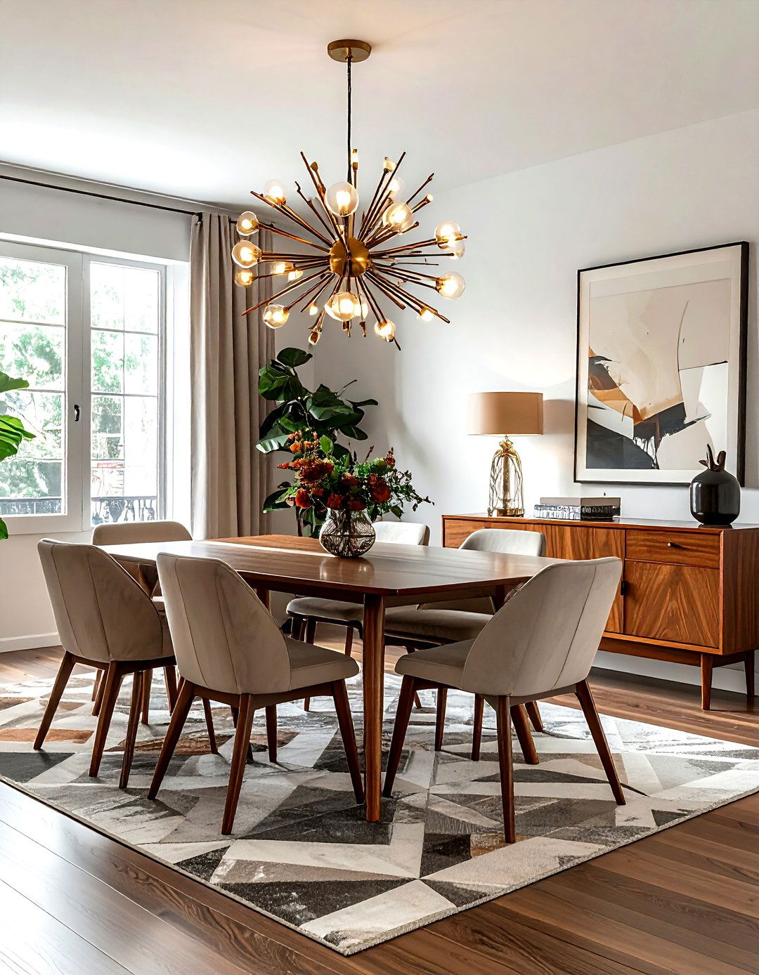 Sputnik chandelier - 30 dining room layered lighting ideas