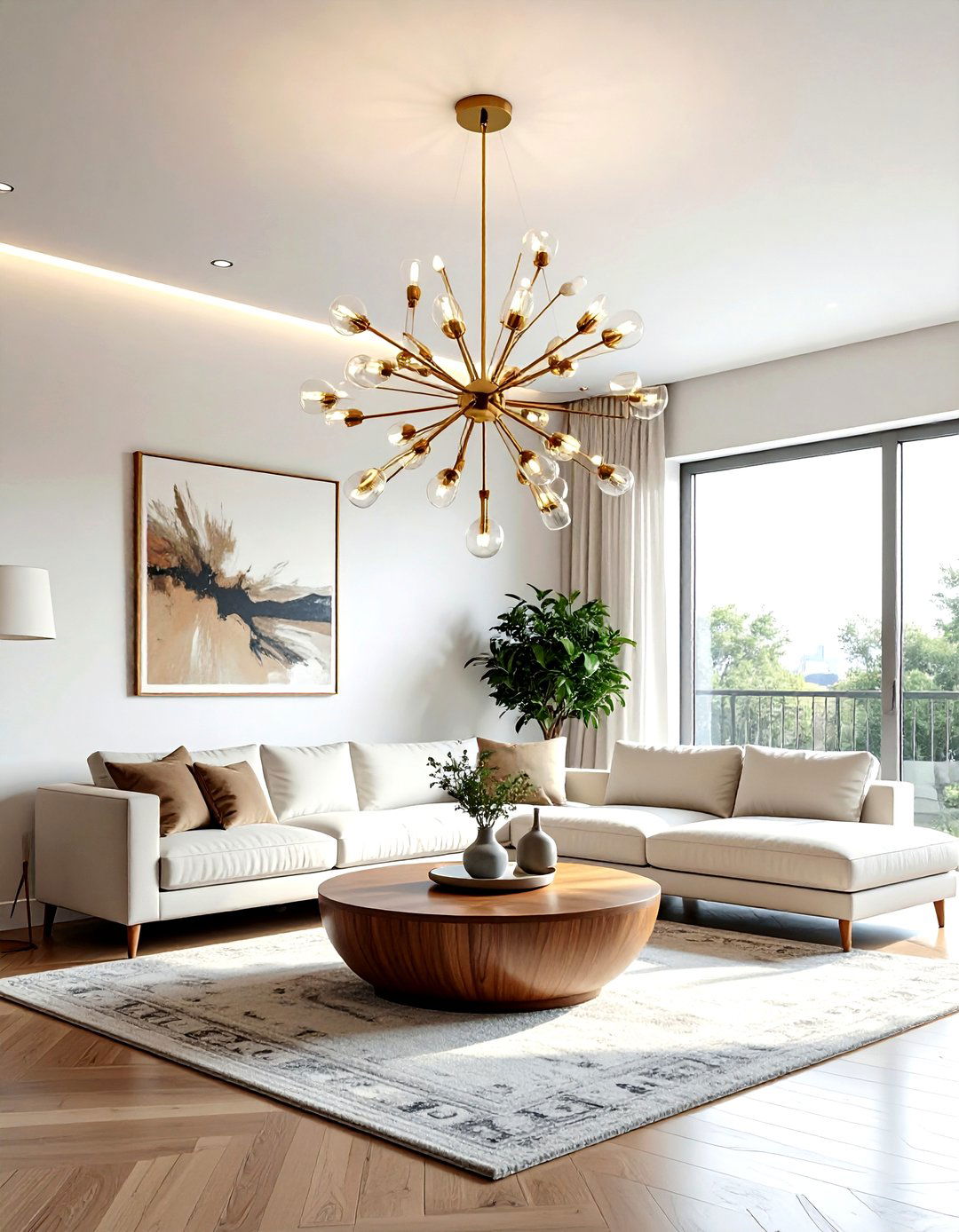 Sputnik chandelier living room - 30 living room mid-century furniture ideas