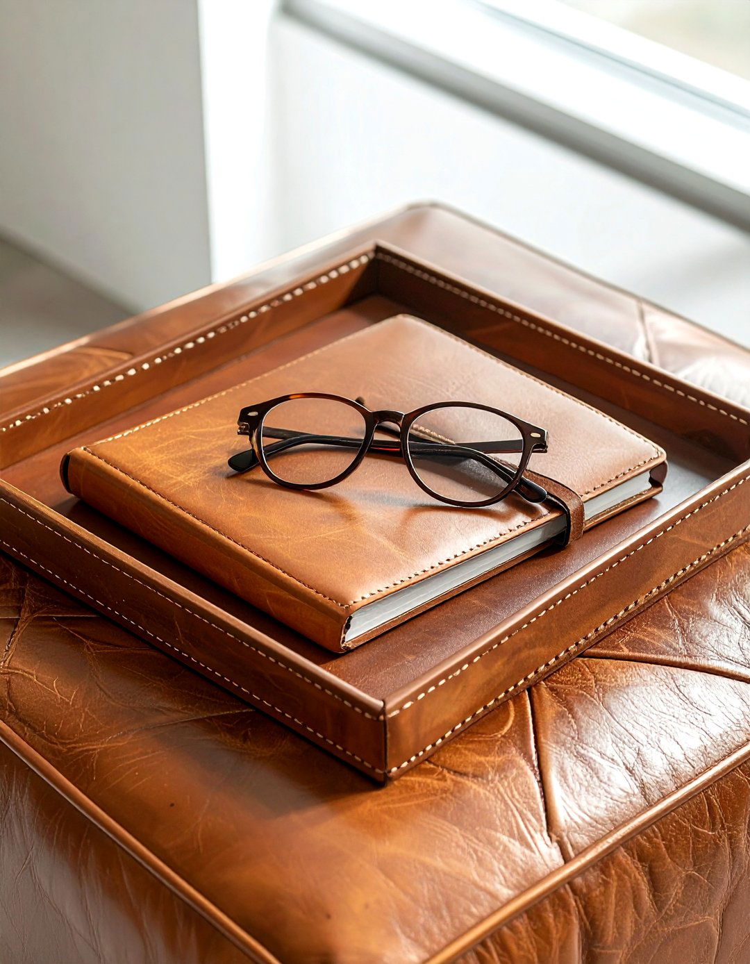Square Leather Tray - 30 ottoman tray ideas