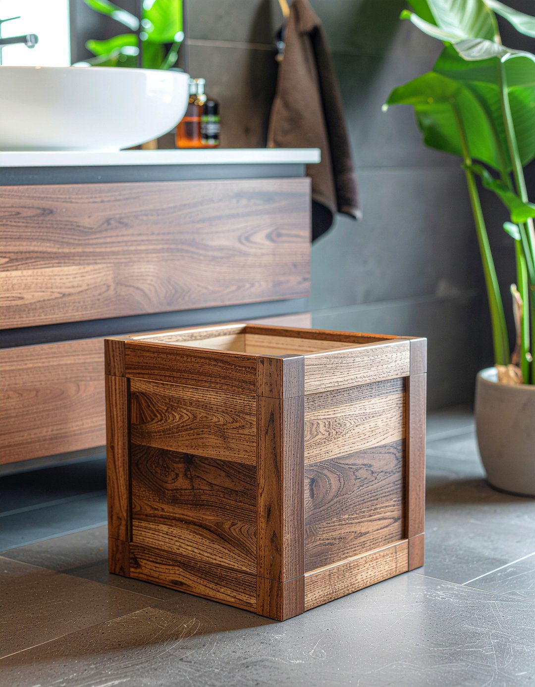 Square Wooden Waste Basket - 30 bathroom trash can ideas