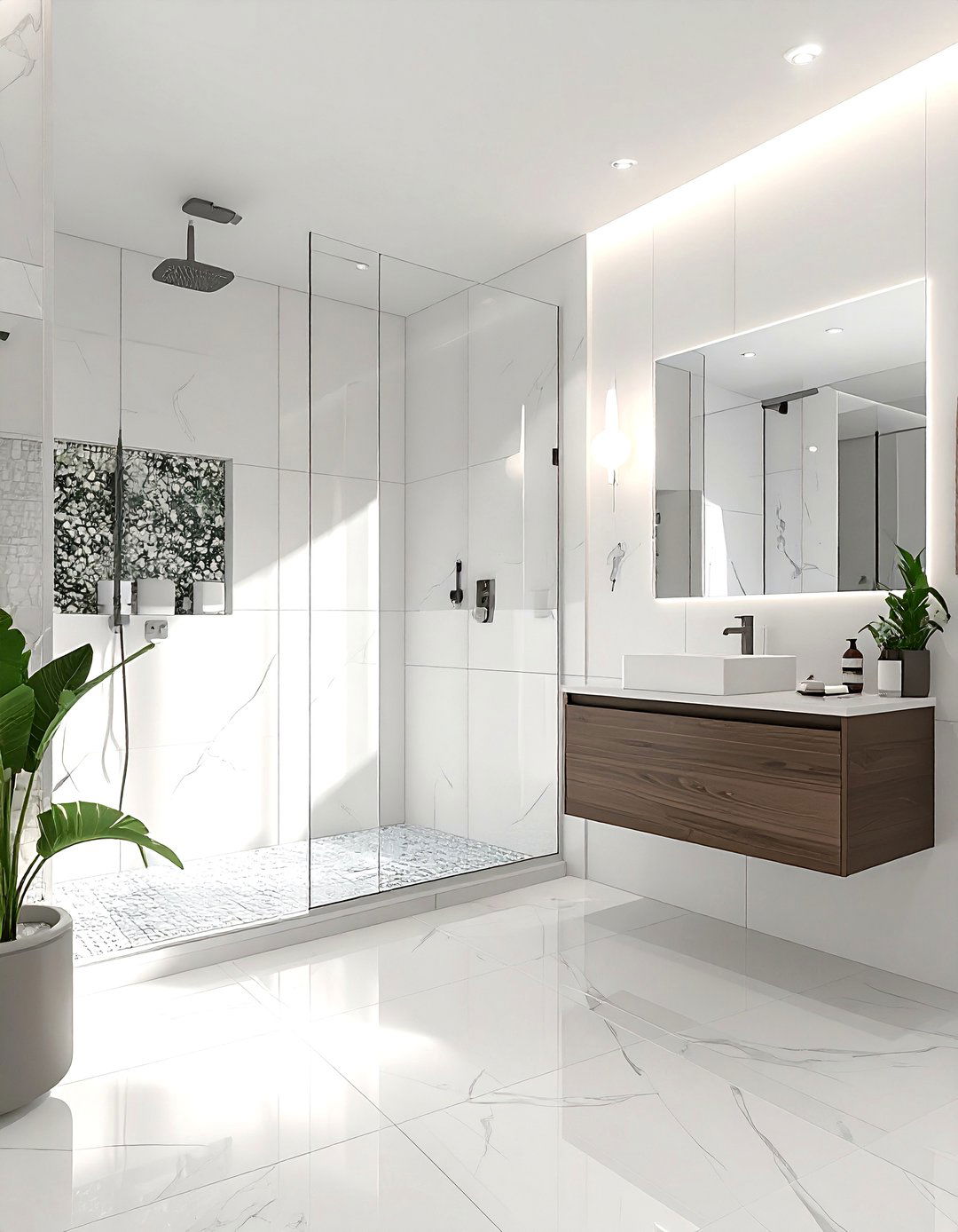 Square bathroom with asymmetrical layout - 30 square bathroom layout ideas