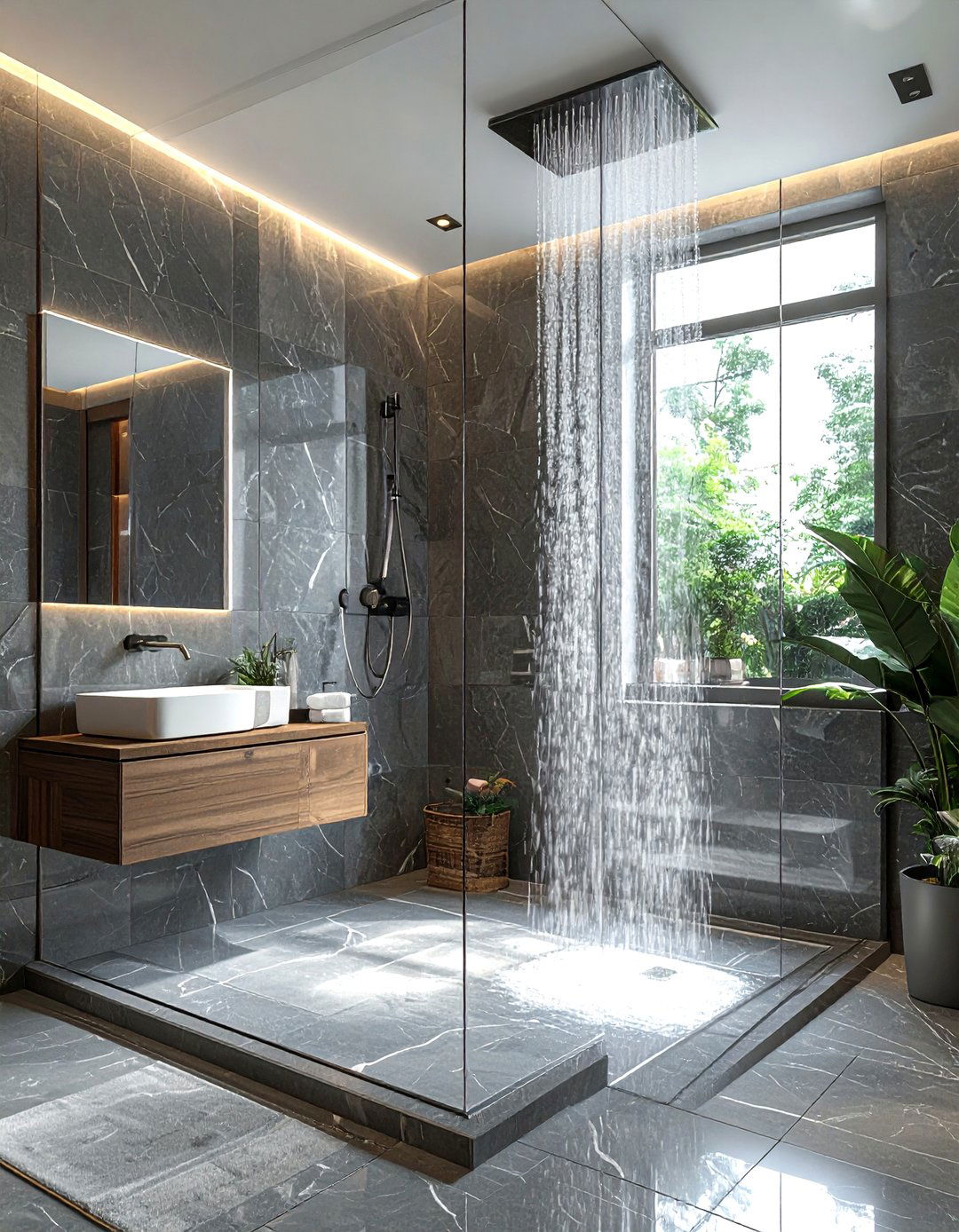 Square bathroom with double shower - 30 square bathroom layout ideas