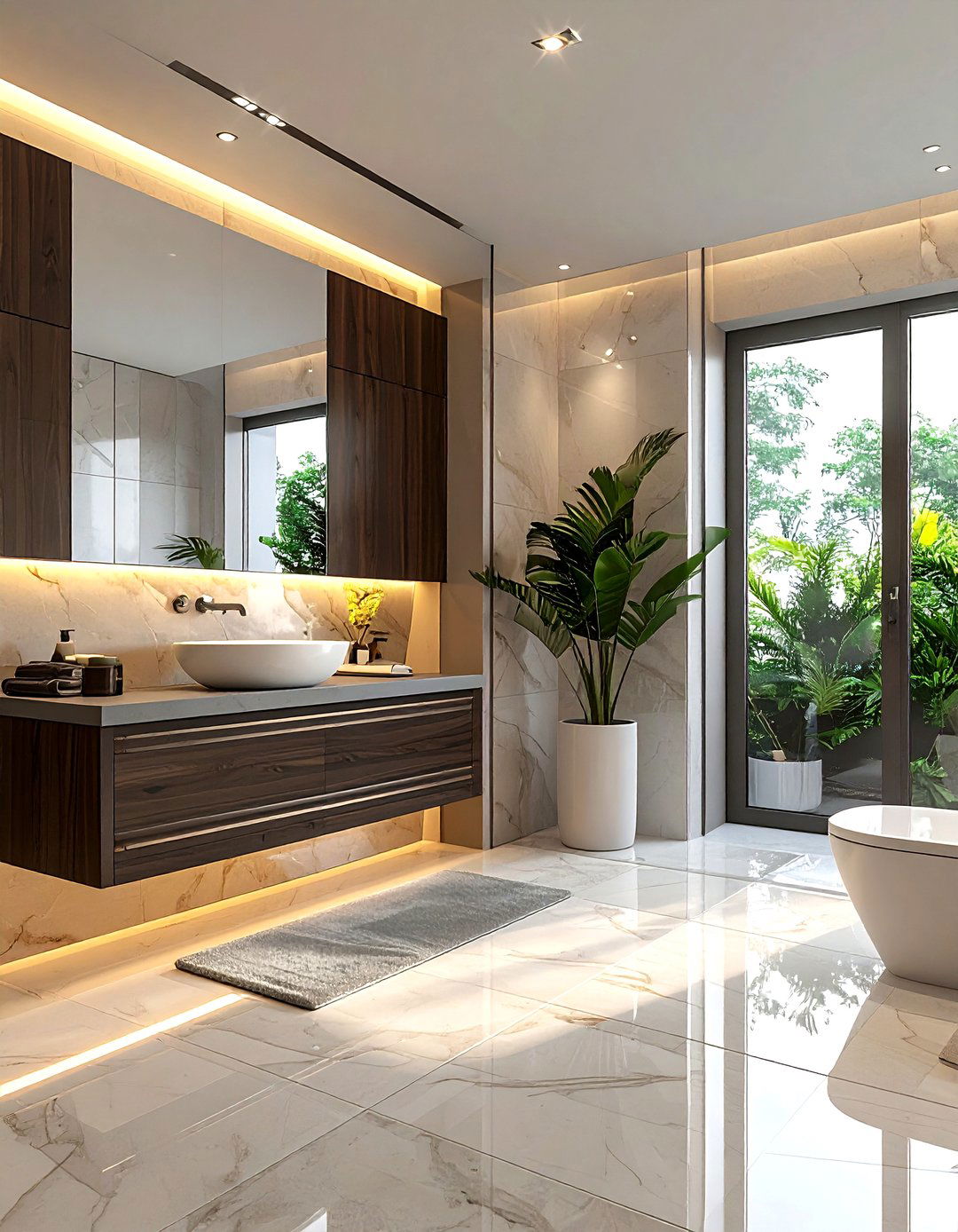 Square bathroom with floating vanity - 30 square bathroom layout ideas