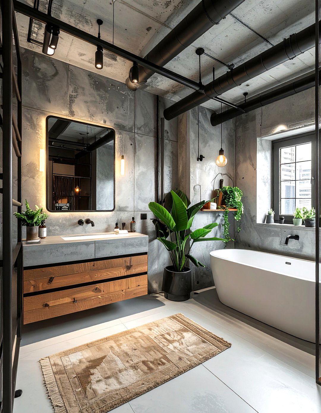 Square bathroom with industrial style - 30 square bathroom layout ideas