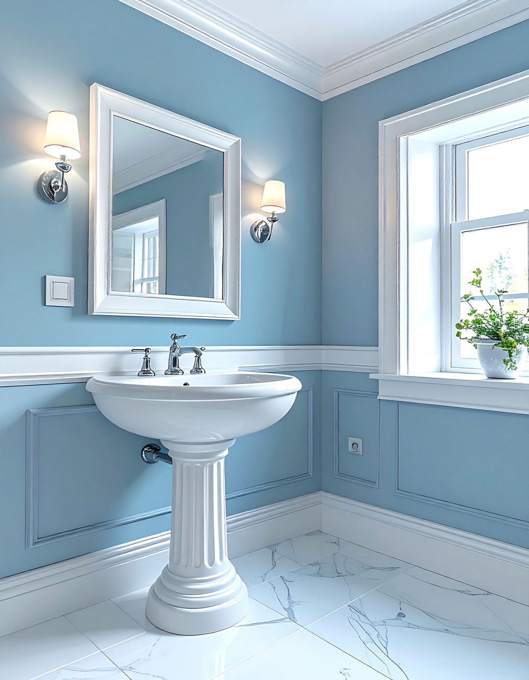 Square bathroom with pedestal sink - 30 square bathroom layout ideas