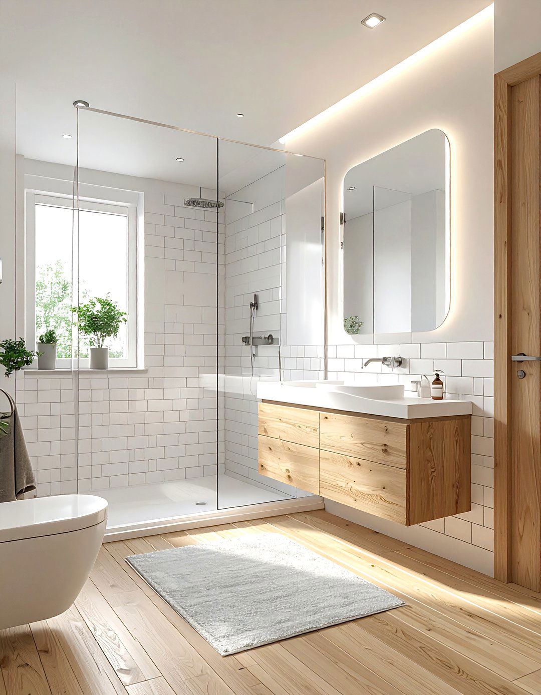Square bathroom with scandinavian style - 30 square bathroom layout ideas