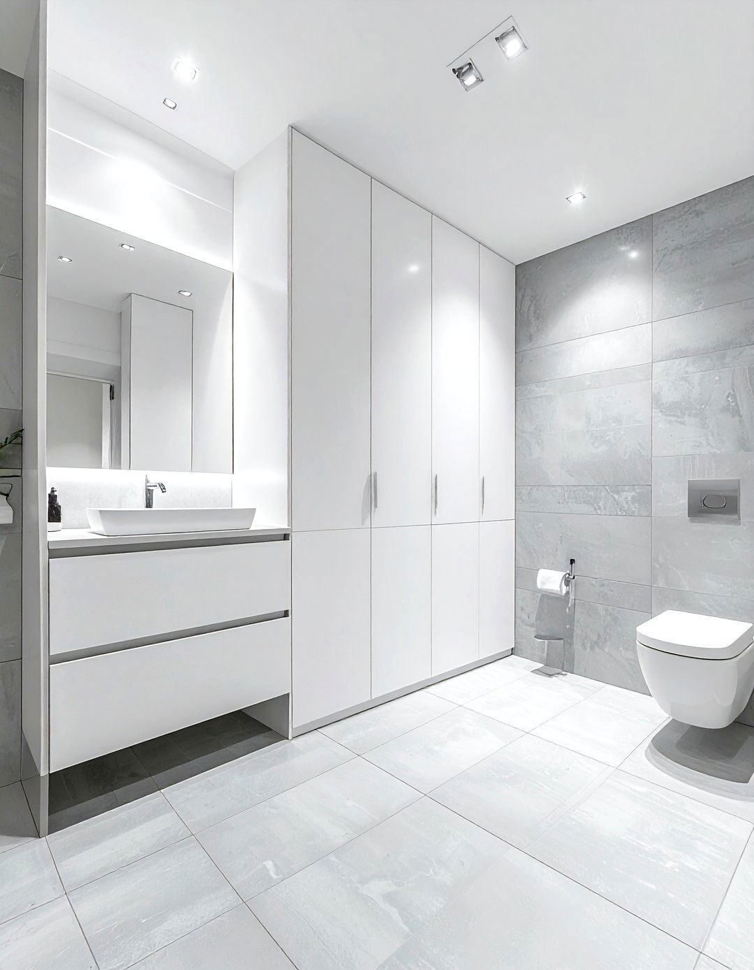 Square bathroom with vertical storage - 30 square bathroom layout ideas