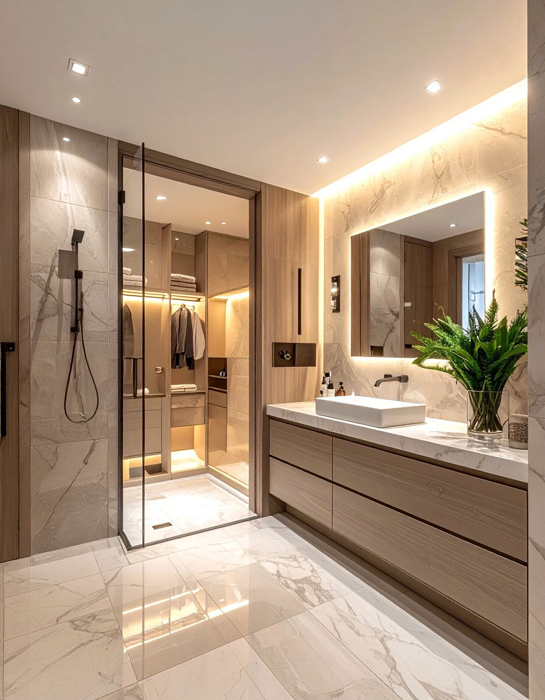 Square bathroom with walk in closet - 30 square bathroom layout ideas