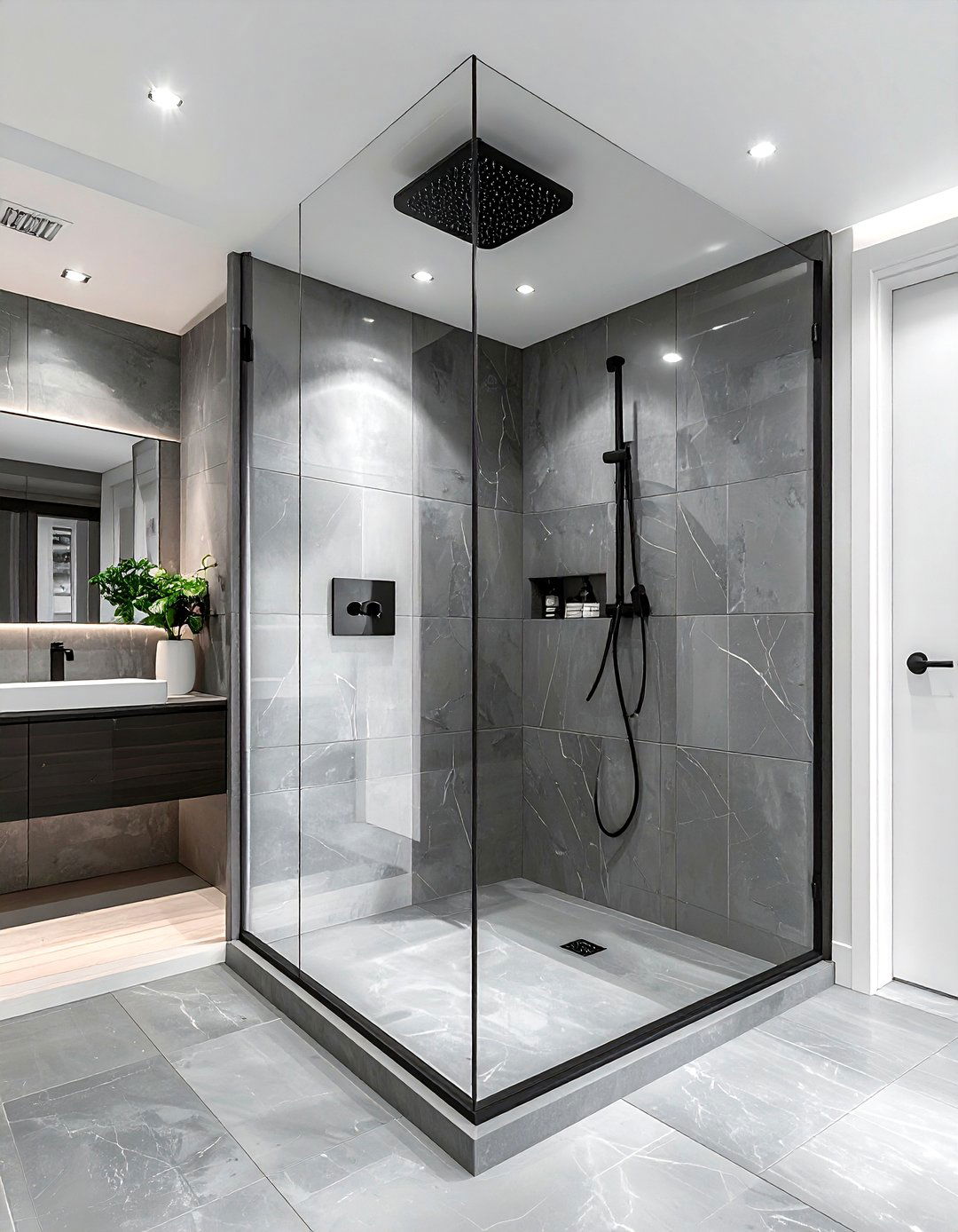 Square bathroom with walk in shower - 30 square bathroom layout ideas