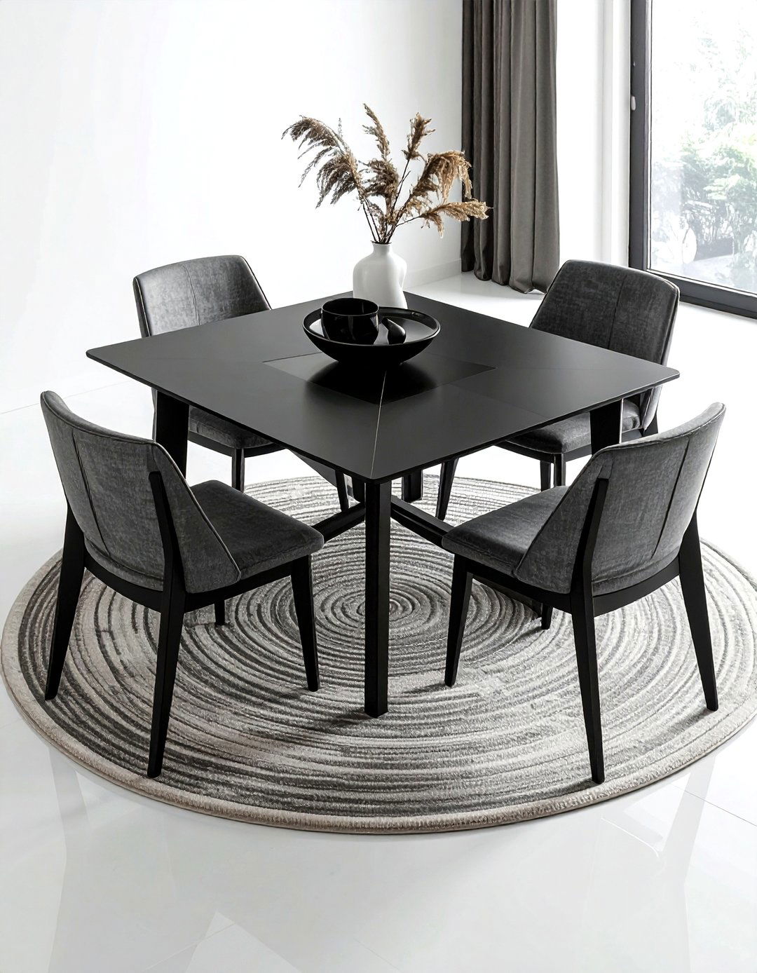 Square black dining table - 30 black dining room furniture ideas