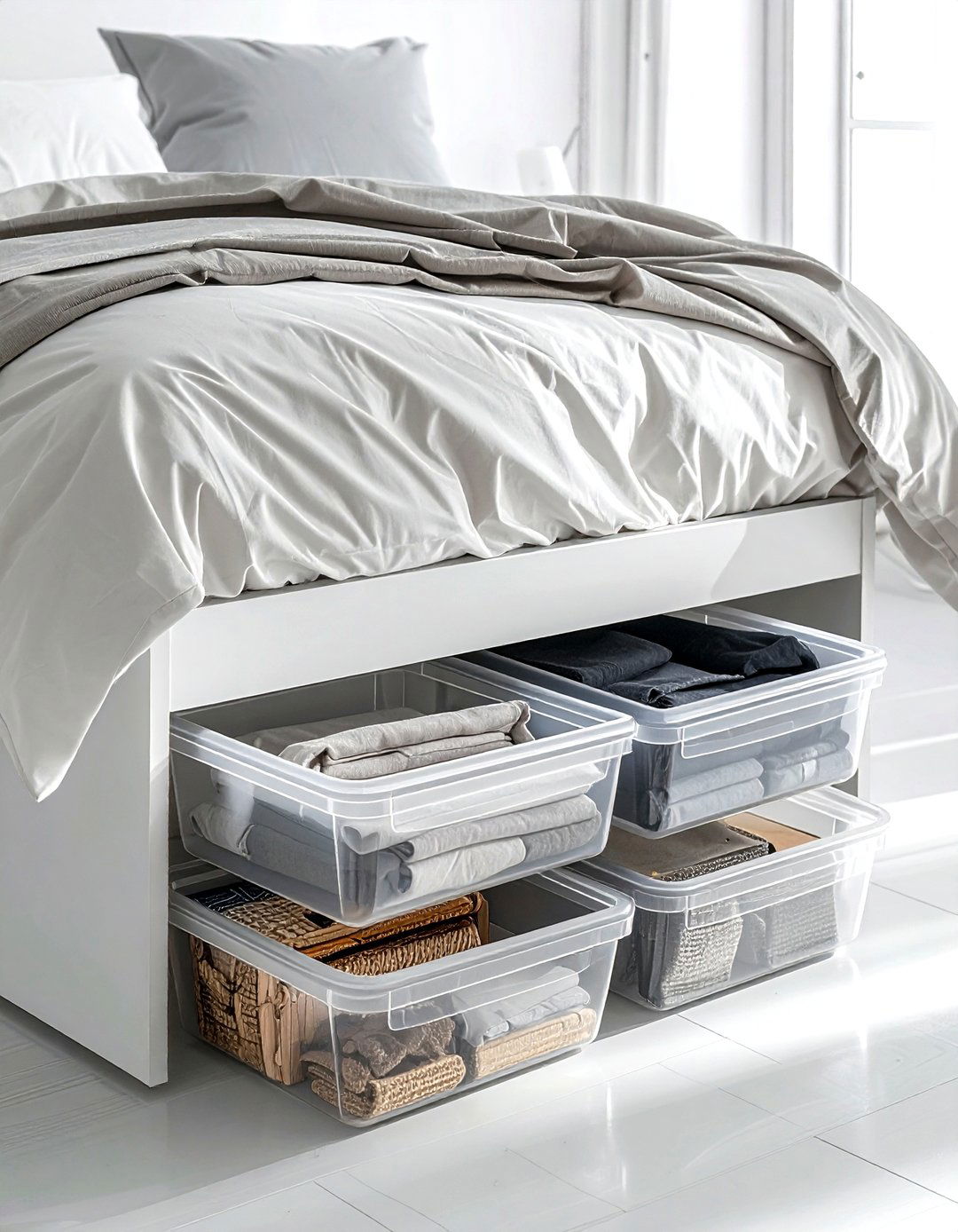 Stackable Flat Bins - 30 living room under bed storage ideas