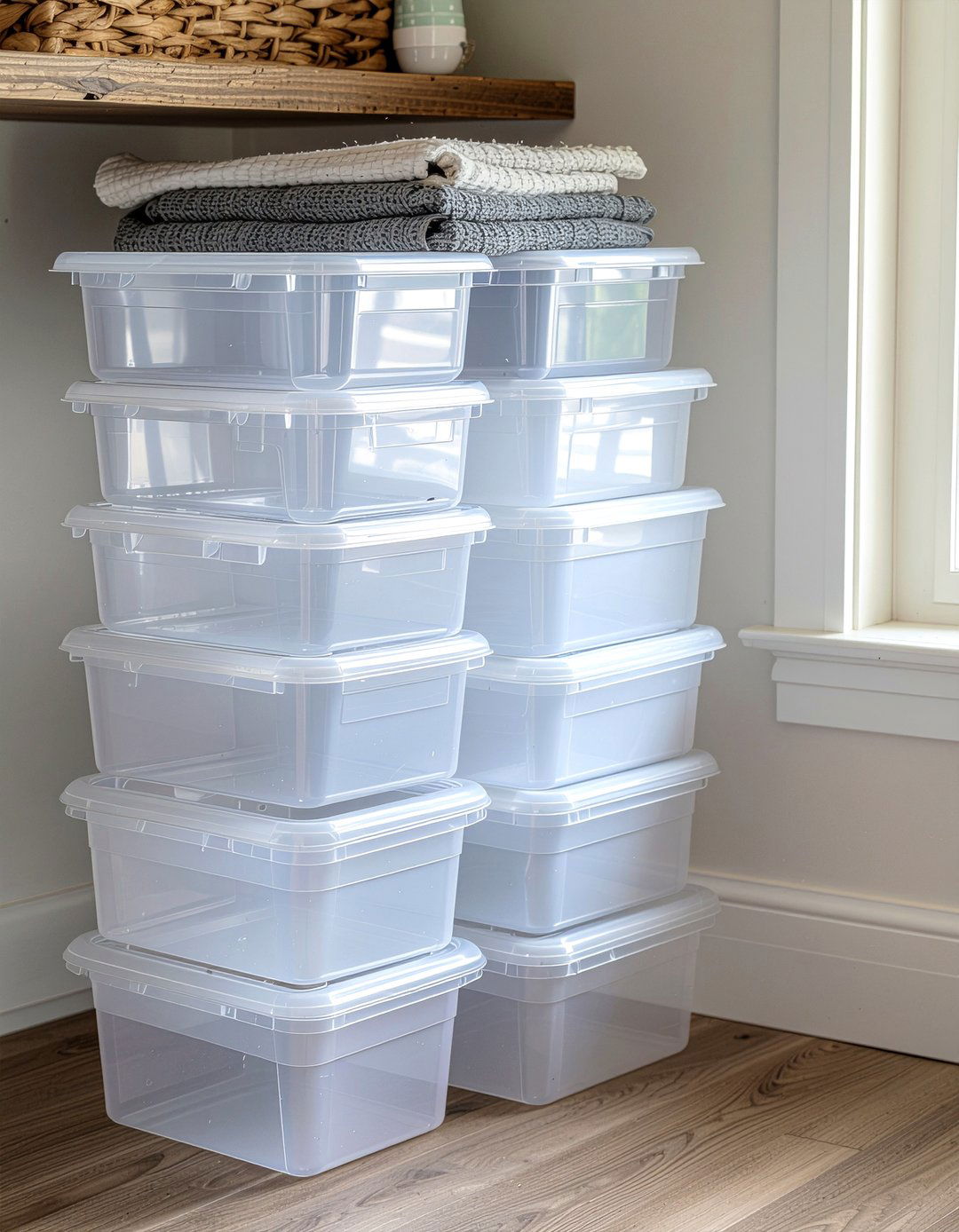 Stackable Plastic Bins - 30 bedroom storage solutions