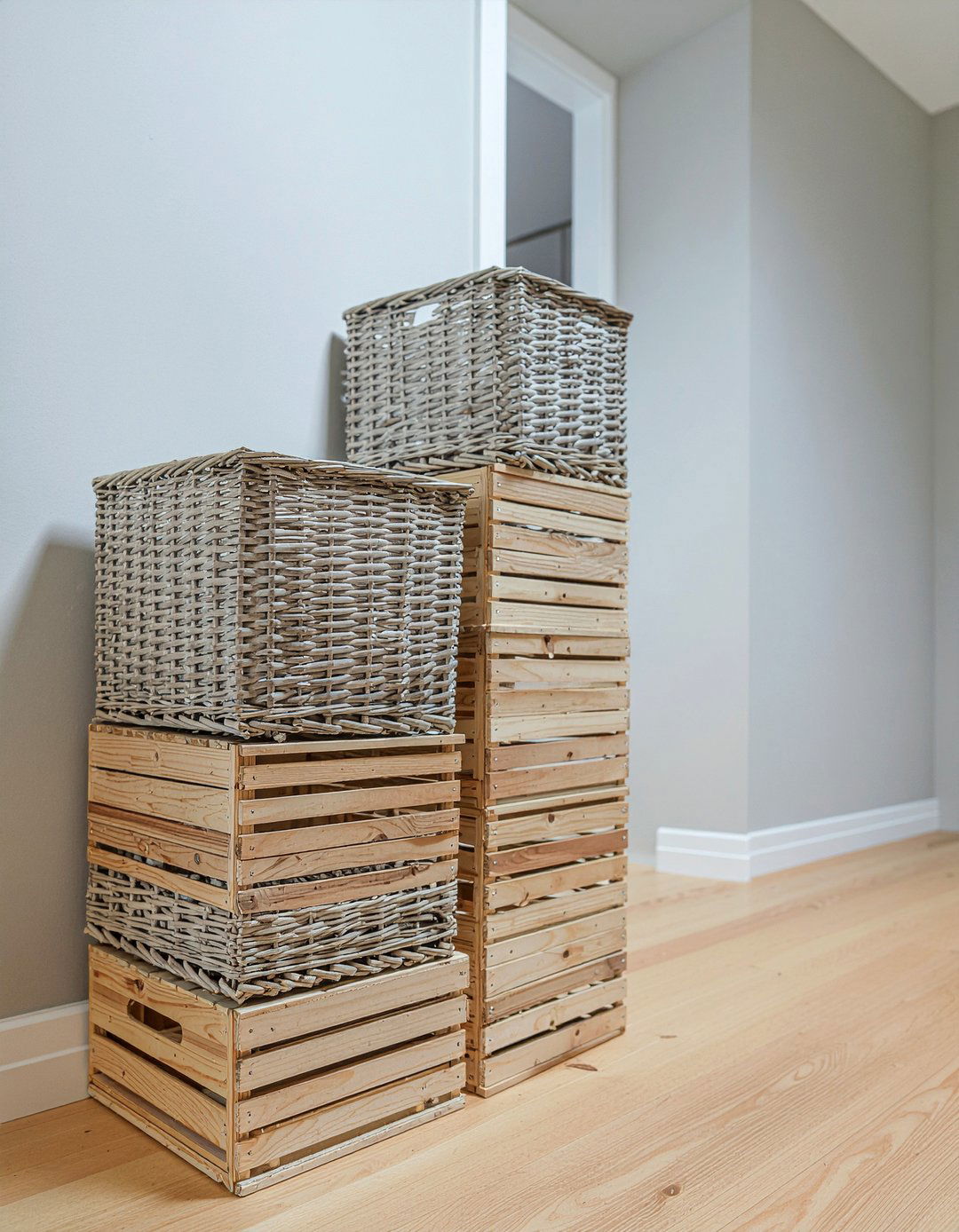 Stackable Wooden Storage Crates - 30 bedroom storage baskets