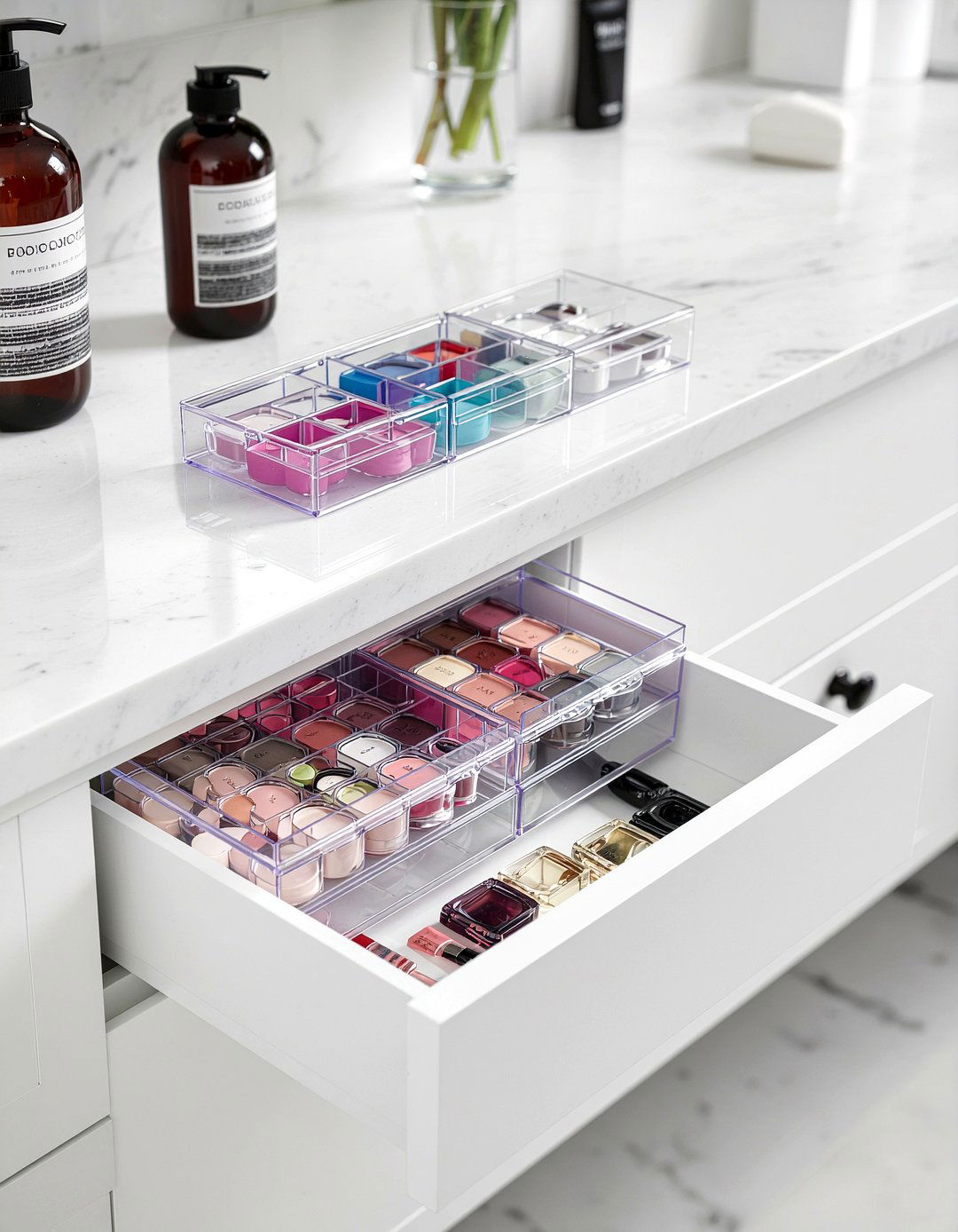 Stackable acrylic bin - 30 bathroom clever storage ideas