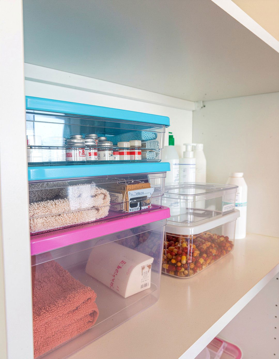 Stackable plastic bins - 30 bathroom innovative storage ideas