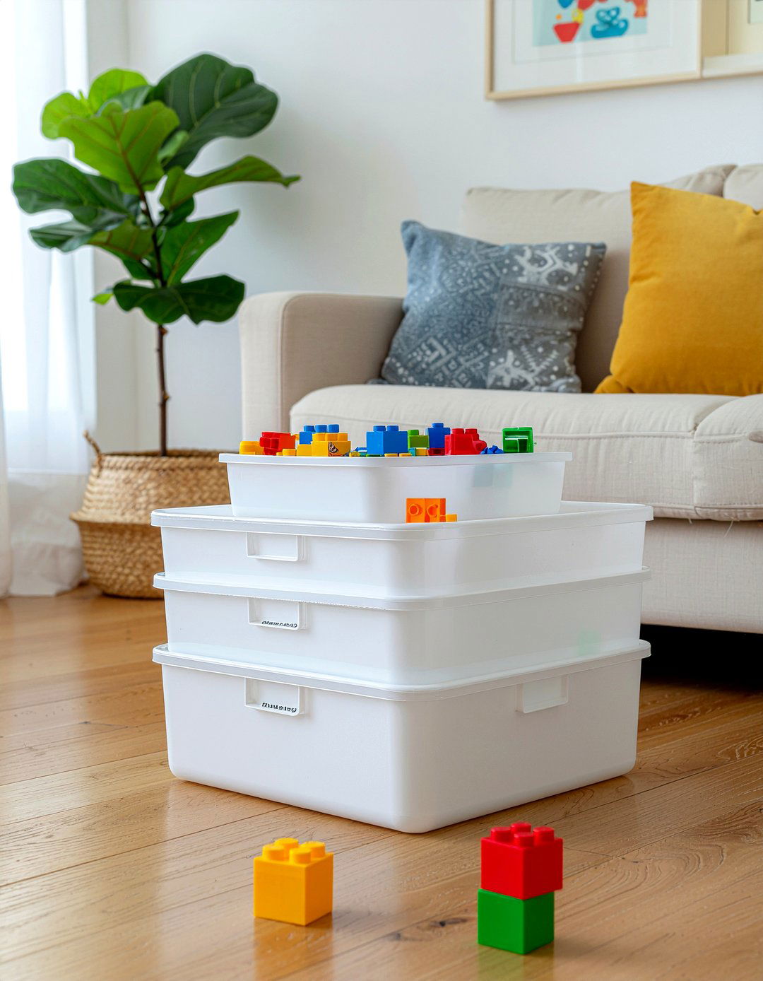 Stackable plastic container - 30 living room storage box ideas