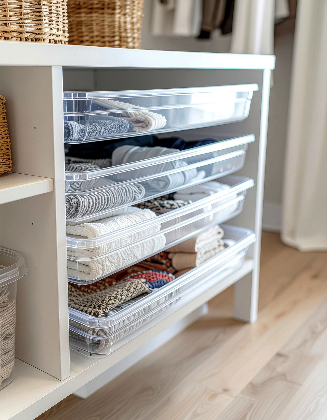 Stackable plastic drawer - 30 bedroom storage tips