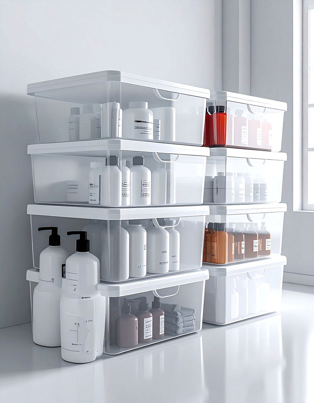 Stackable storage bin - 30 bathroom vertical storage ideas