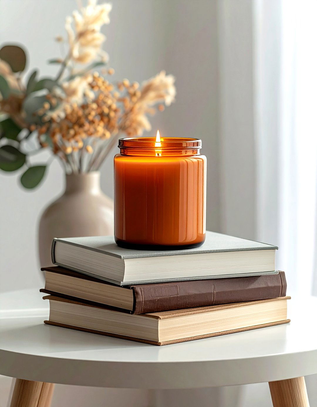 Stacked Book Candle Arrangement - 30 living room candle ideas