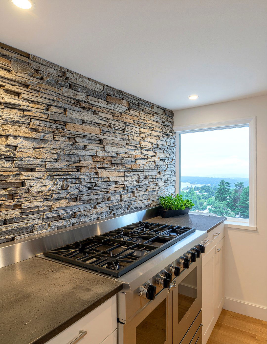 Stacked Stone Kitchen - 30 kitchen feature wall ideas