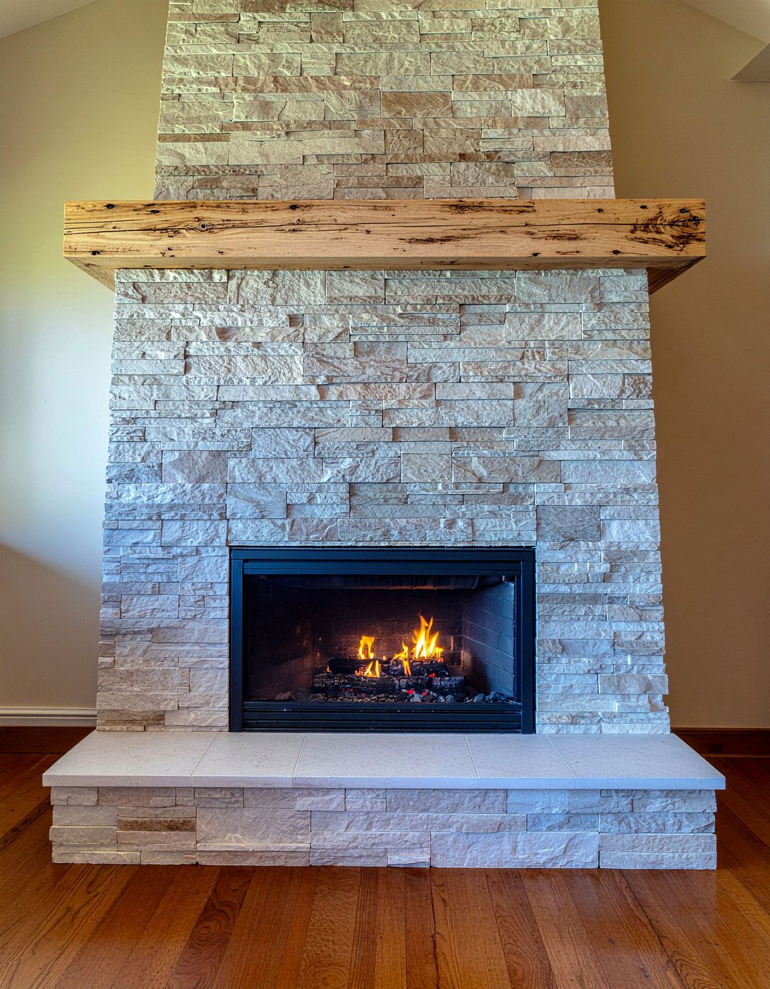 Stacked Stone Tile - 30 living room fireplace tile ideas