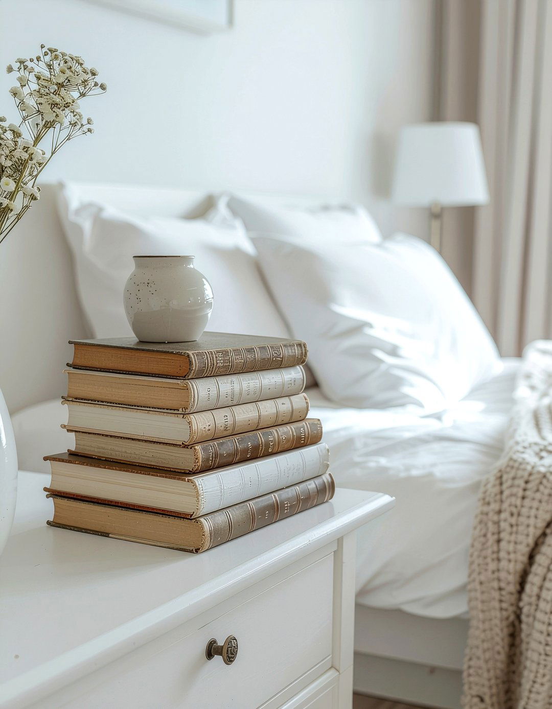 Stacked Vintage Books - 30 light academia bedroom ideas
