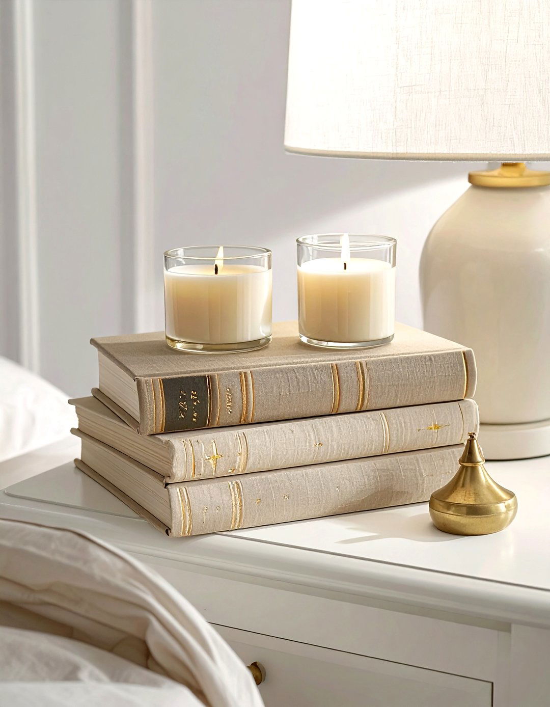 Stacked books on nightstand - 30 nightstand styling ideas